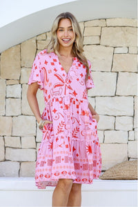 Noosa Rick Rac Tier Dress Pink