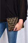 Beaded Daisies Zip Top Clutch Black