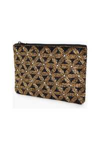 Beaded Daisies Zip Top Clutch Black