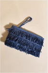 Asha Fringe Front Zip Top Pouch Blue