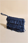 Asha Fringe Front Zip Top Pouch Blue