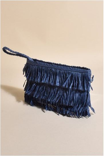 Asha Fringe Front Zip Top Pouch Blue