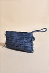 Asha Fringe Front Zip Top Pouch Blue