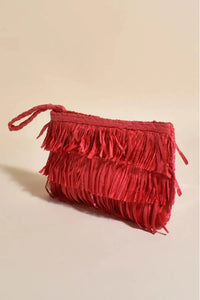 Asha Fringe Front Zip Top Pouch Red