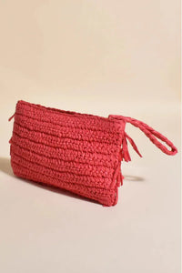 Asha Fringe Front Zip Top Pouch Red