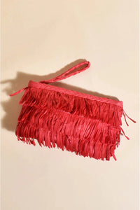 Asha Fringe Front Zip Top Pouch Red